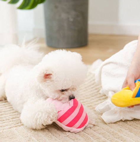 Dog Cuddly Toy Slipper Shape Pink Stripes