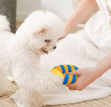 Dog Interactive Cuddly Toy - Slipper Shape - Yellow and Blue Stripes