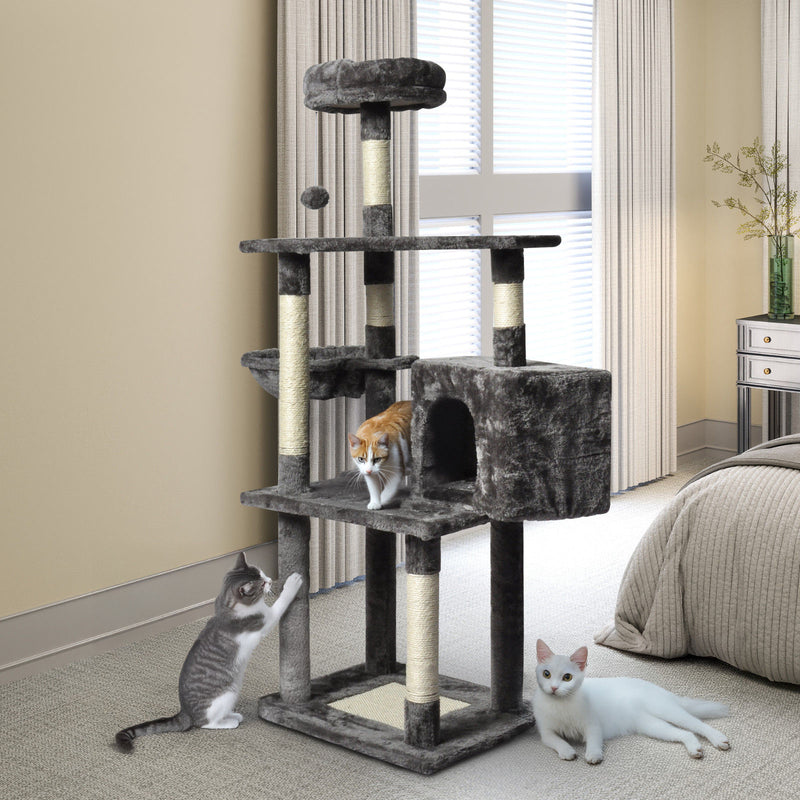 Large Grey Cat Tree Tower Condo with Scratching Post Bed