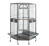 YES4PETS 161 cm XL Corner Bird Cage Pet Parrot Aviary Perch Castor Wheel Stand Black Silver