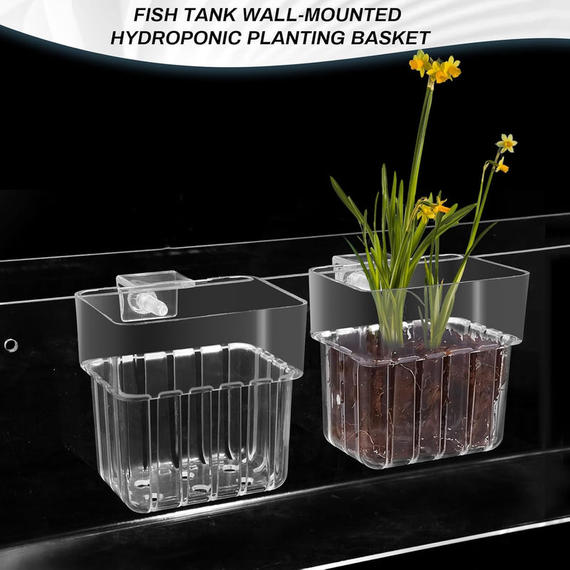 2pc Aquarium Plant Holder Clear Hanging Aquatic Planters with Hooks