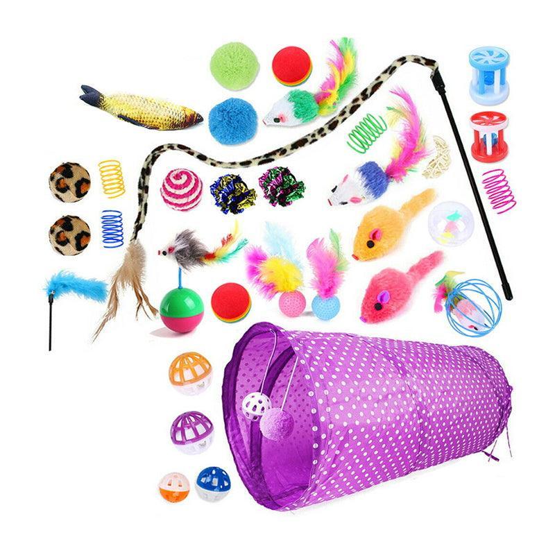 33PCS Cat Toy with Tunnel Balls Mice Teaser Wands