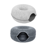 Felt Cat Tunnel Bed Donut for Kittens and Small Pets 50x30cm - Dark Grey