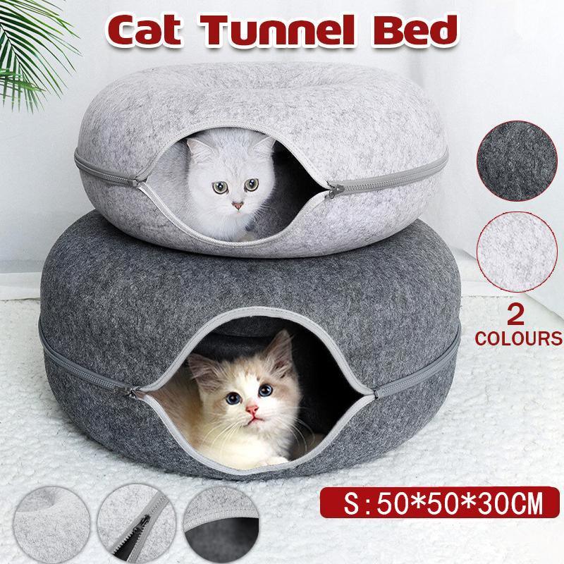 Felt Cat Tunnel Bed Light Grey