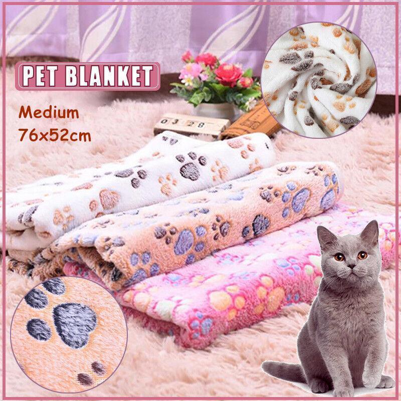 Medium Size Paw Print Cat Dog Fleece Soft Blanket Bed Cushion - Brown