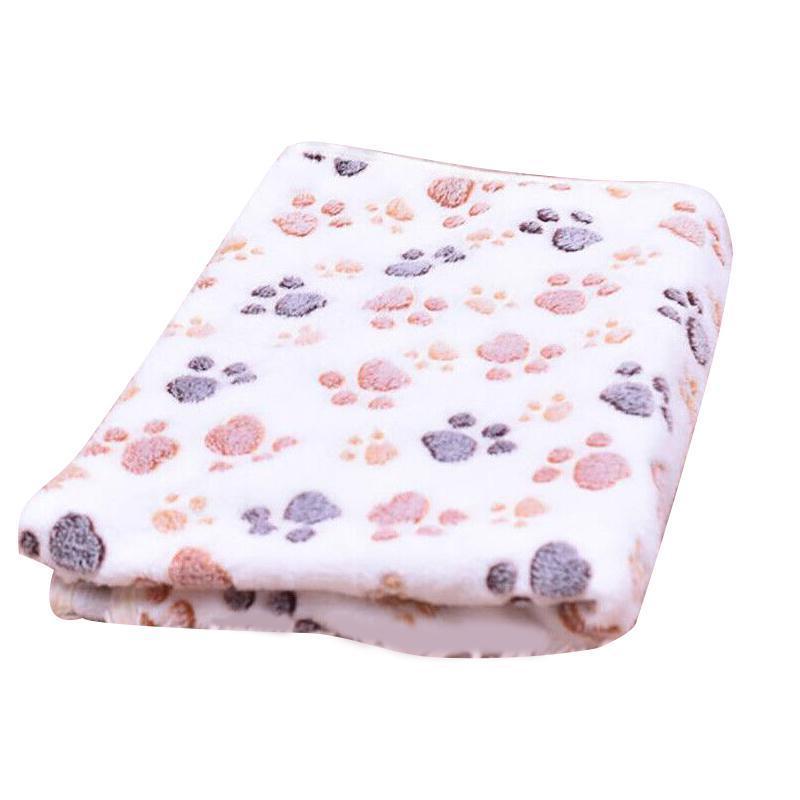 Medium Size Paw Print Cat Dog Fleece Soft Blanket Bed Cushion - Brown