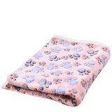 Medium Size Paw Print Cat Dog Fleece Soft Blanket Bed Cushion - Pink