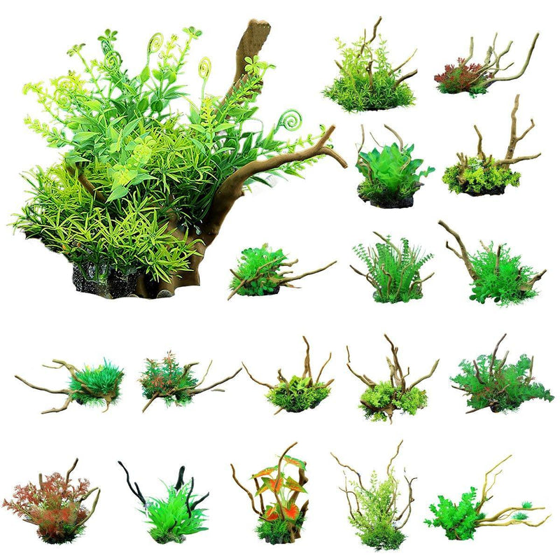 Aquarium Artificial Wood and Plants - Green