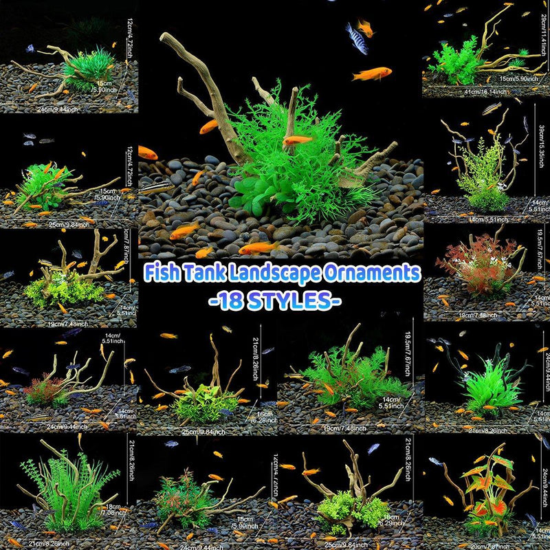 Aquarium Artificial Wood and Plants Fish Decoration - Green
