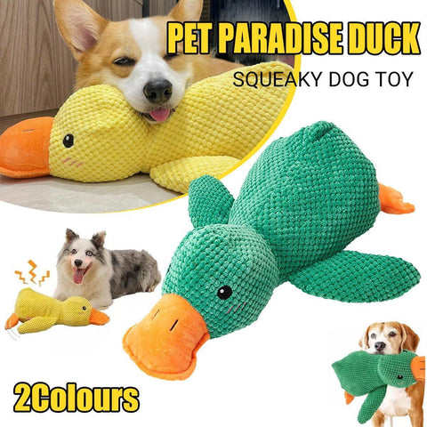 Plush Cartoon Duck Dog Interactive Squeaky Pet Toy Yellow