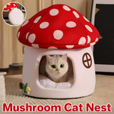 Winter Mushroom Cat House Cozy Sleeping Pet
