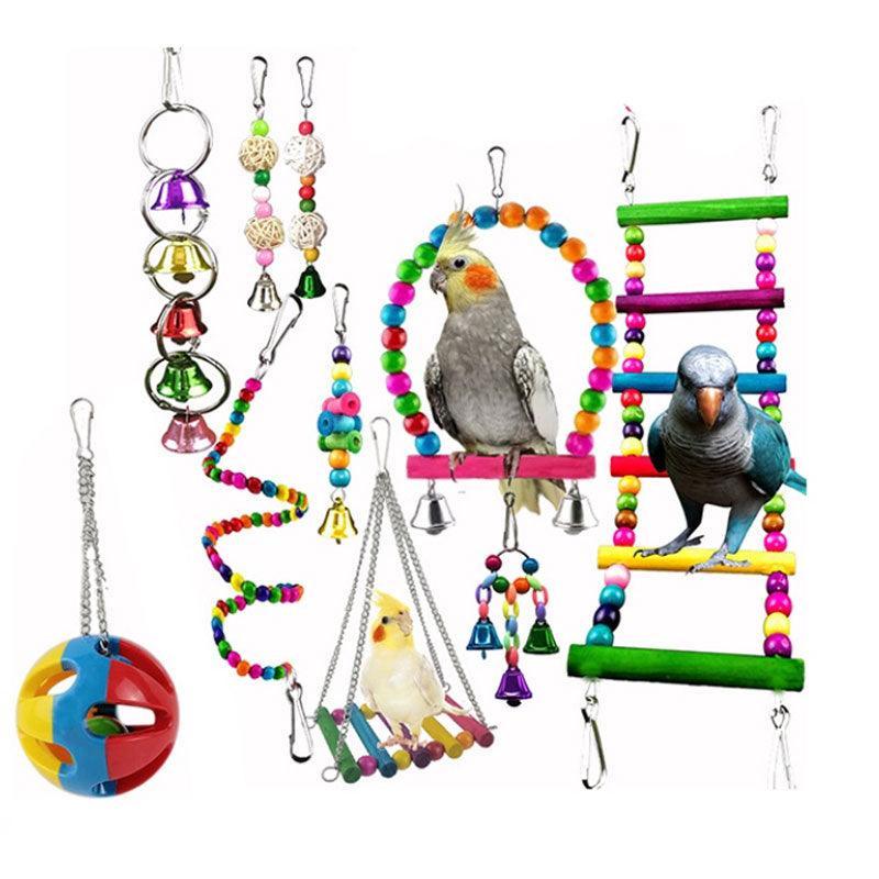 10 pcs Parrot Toys Set - Swing Ladder Chew Bell Toys