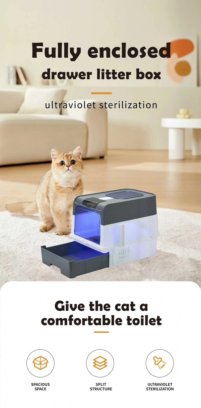 Automatic UV Sterilizing Cat Litter Box