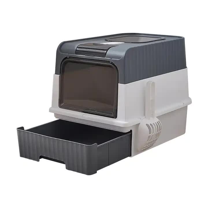 Large Enclosed Cat Litter Box with Drawer and Scoop