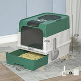 Green Large Enclosed Cat Litter Box with Drawer and Scoop