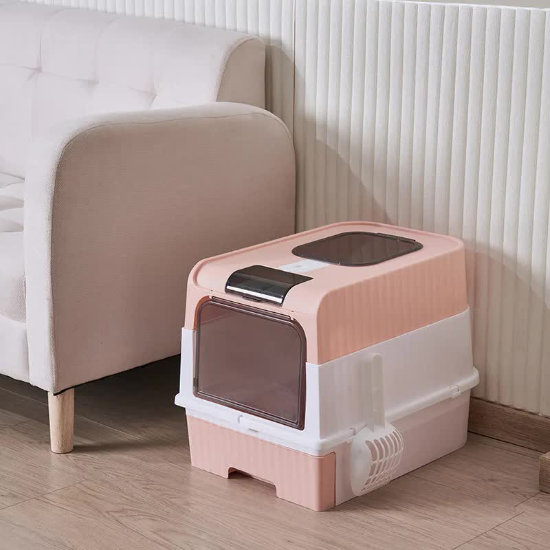 Pink Large Enclosed Cat Litter Box with Drawer and Scoop