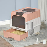 Pink Large Enclosed Cat Litter Box with Drawer and Scoop
