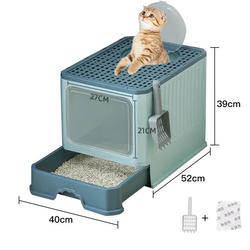 Top-Entry Cat Litter Box with Drawer Green