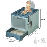Top-Entry Cat Litter Box with Drawer Green