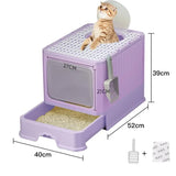 Top-Entry Cat Litter Box with Drawer Purple