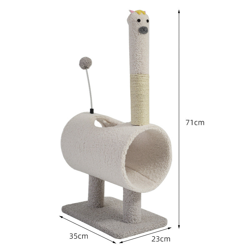 Interactive Cat Tunnel & Scratching Post with Spring Toy white