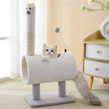 Interactive Cat Tunnel & Scratching Post with Spring Toy white