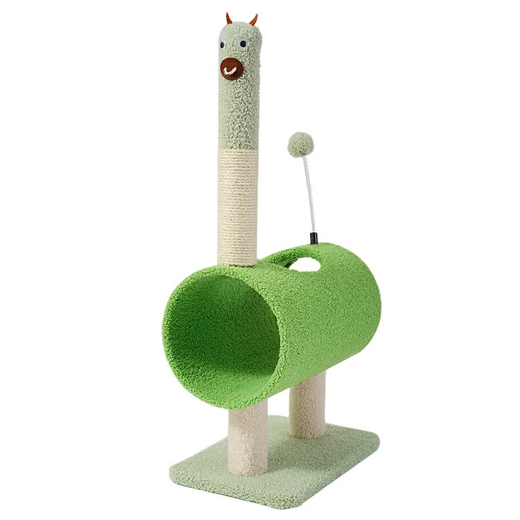 Interactive Cat Tunnel & Scratching Post with Spring Toy green