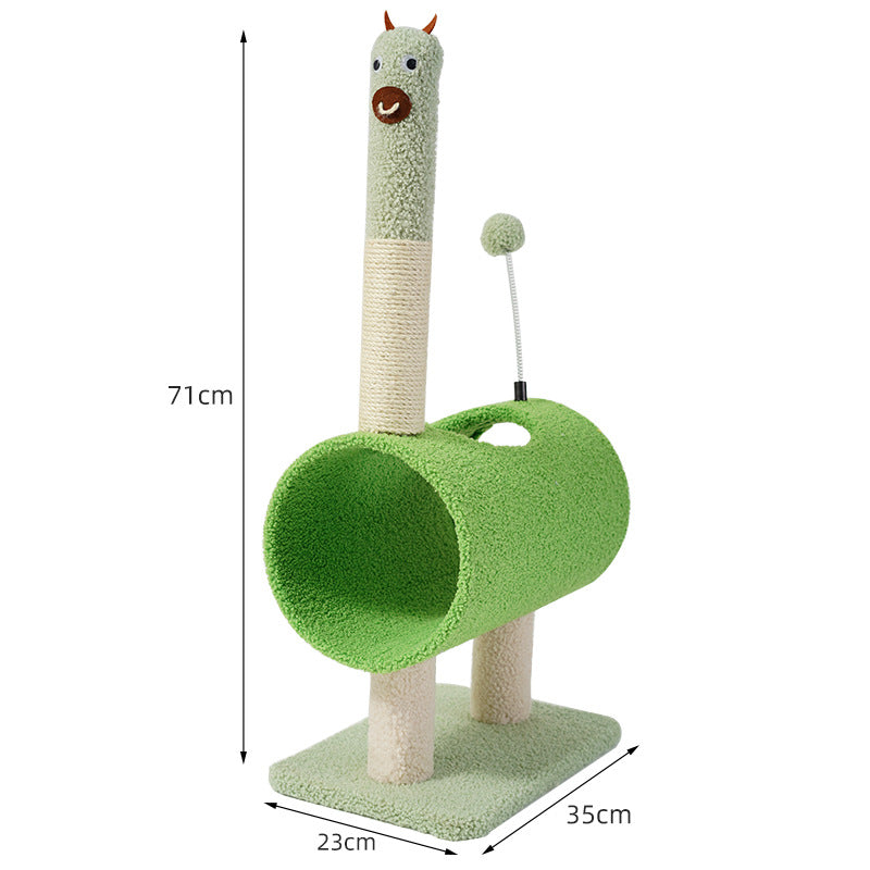 Interactive Cat Tunnel & Scratching Post with Spring Toy green