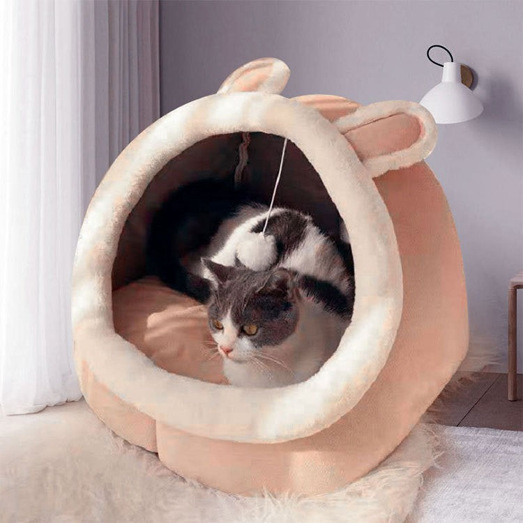 Pink Half-Enclosed Cat Bed