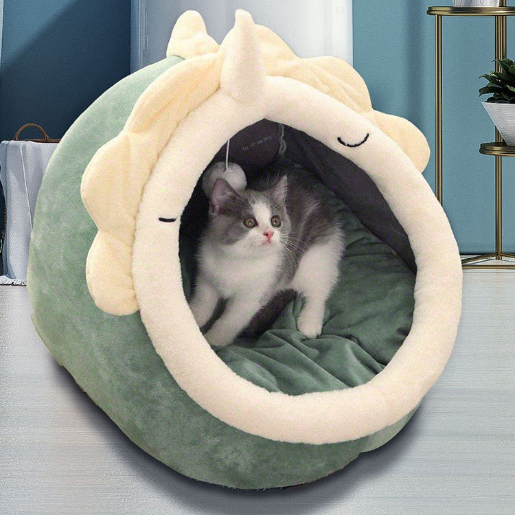 Green Half-Enclosed Cat Bed