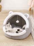 Grey Half-Enclosed Cat Bed