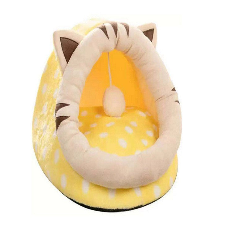 Yellow Half-Enclosed Cat Bed