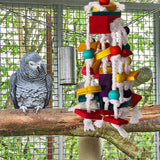 Colourful Parrot Toy with Wooden Beads, Blocks, and Cotton Rope