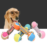 2 PCS Pink Durable Cotton Rope and Tennis Ball Dog Toy Set
