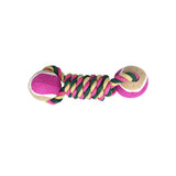 2 PCS Rose Red Durable Cotton Rope and Tennis Ball Dog Toy Set