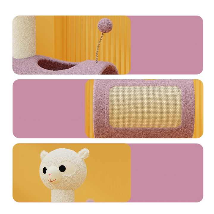 Yellow Chicken-Theme Cat Tree with Tunnel