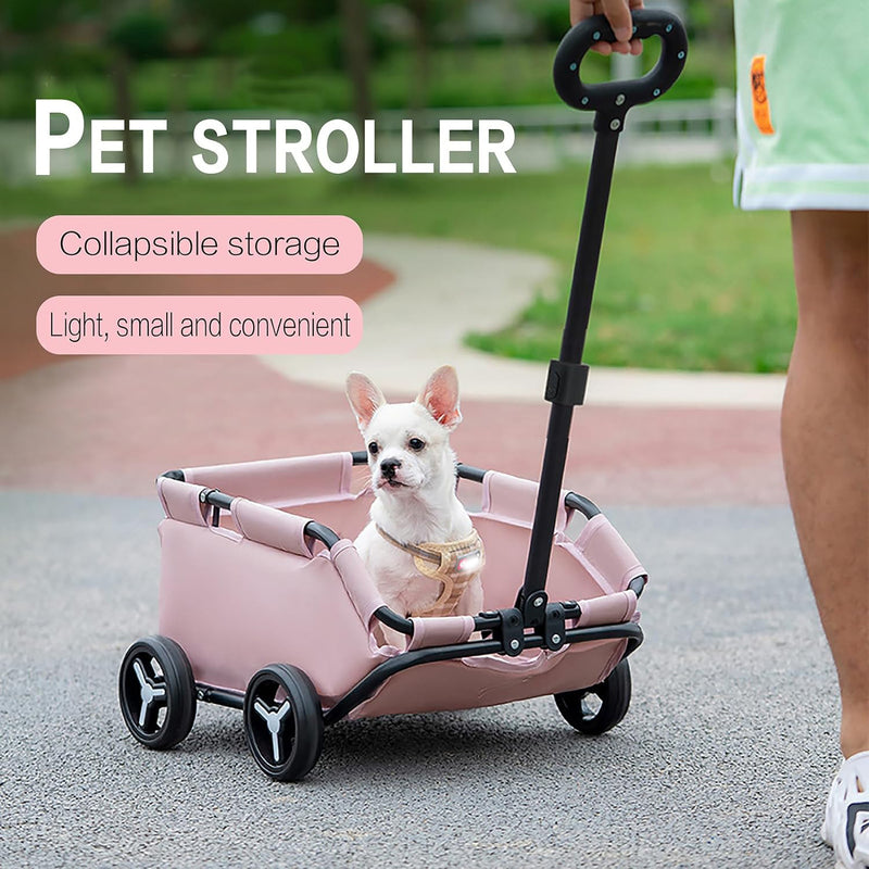 Pink Foldable Pet Travel Wagon for Small Dogs