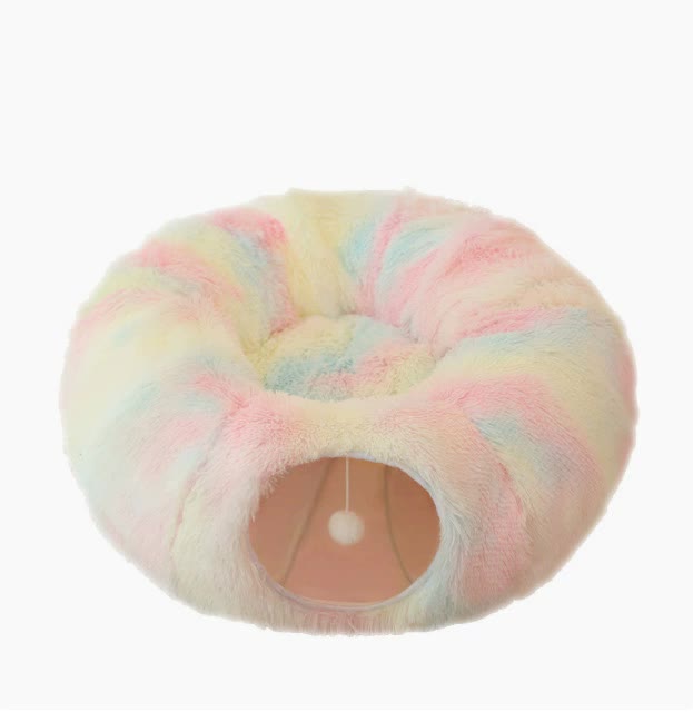 Rainbow Luxury Plush Cat Bed with Hidden Tunnel