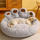 Light Blue Plush Dog Bed with Paw Design