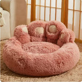 Pink Plush Dog Bed with Paw Design