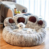 Grey Plush Dog Bed with Paw Design