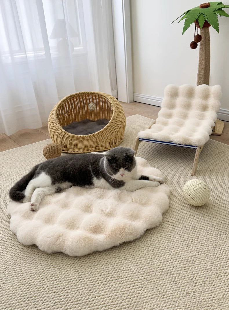 Beige Plush Round Cat Mat