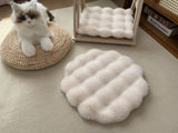 Beige Plush Round Cat Mat