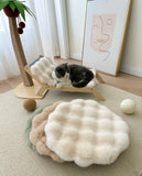 Beige Plush Round Cat Mat