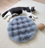 Grey Plush Round Cat Mat