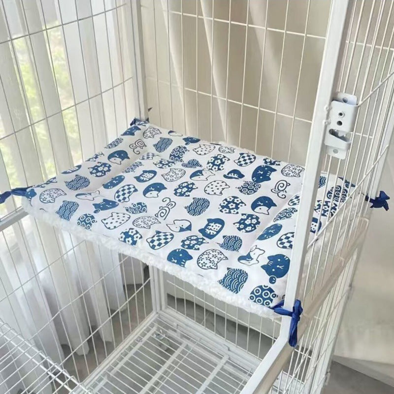 Cat Cage Platform Mat - Blue cat pattern (40x60cm)
