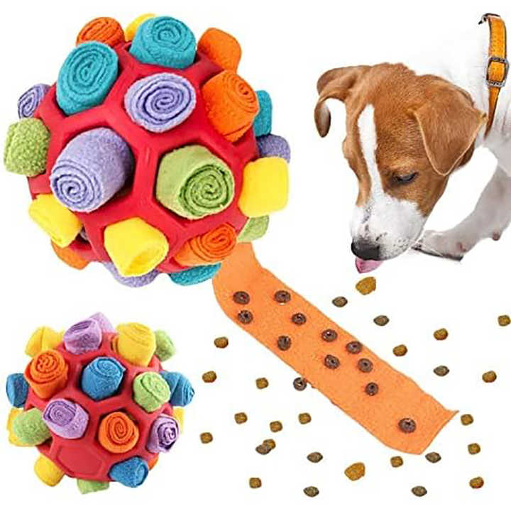 Purple Ball and Colourful Strips of Fabric Interactive Pet Snuffle Ball
