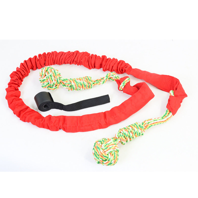 Red And Colored Cotton Balls Interactive Bungee Dog Tug Toy