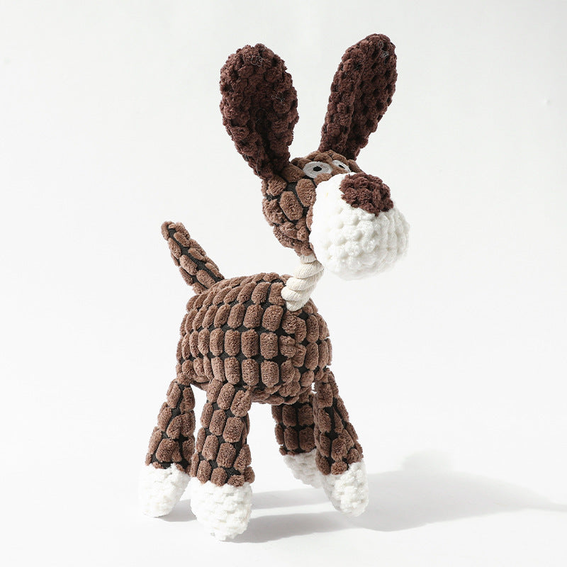 3pcs Brown Goofy Plush Donkey Squeaky Dog Toy