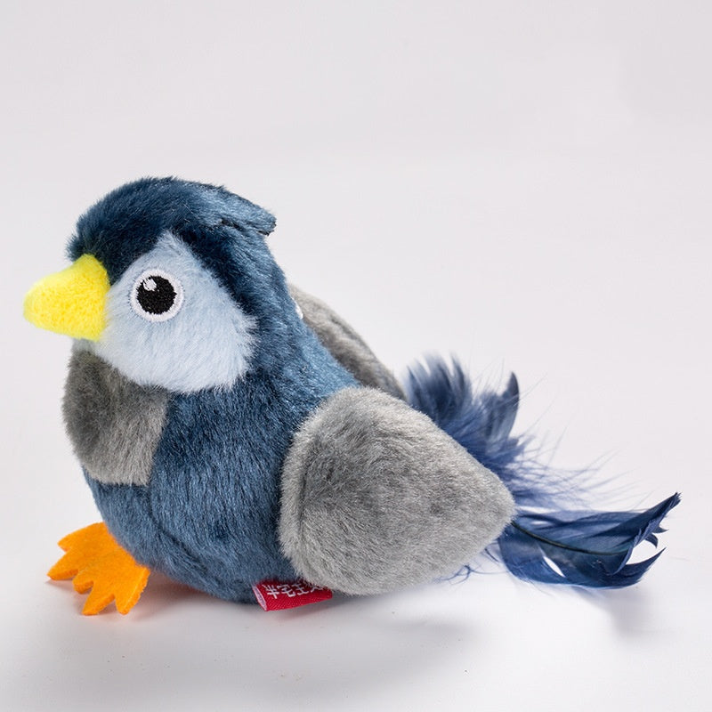 Interactive Plush Lifelike Chirping Bird Cat Toy - Blue Gray